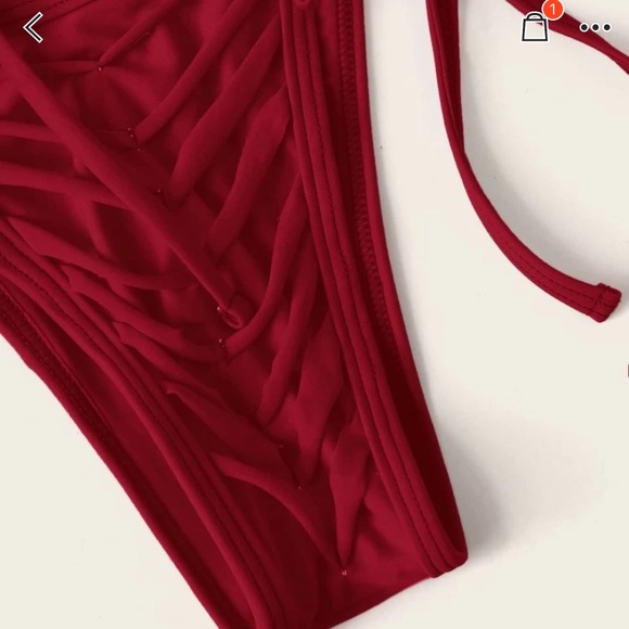 Red Cut out Bathing Suit - Picture 3 of 4